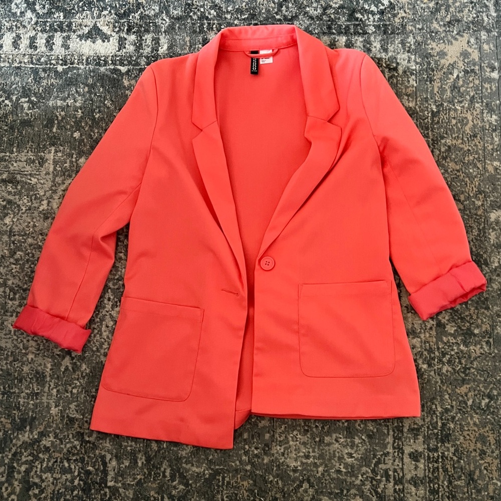 H&M Coral Blazer Small US6 Lightweight Jacket Cardigan